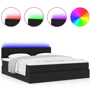 Οθωμανικό κρεβάτι με στρώματα & LEDs Μαύρο Faux Leather - Pakobazaar