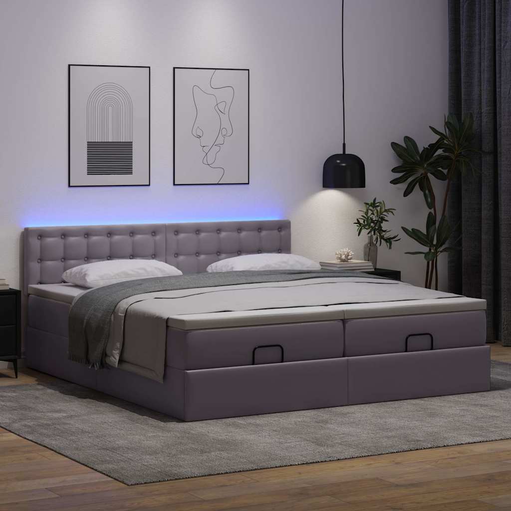 Οθωμανικό κρεβάτι με στρώματα & LEDs Γκρι Faux Leather