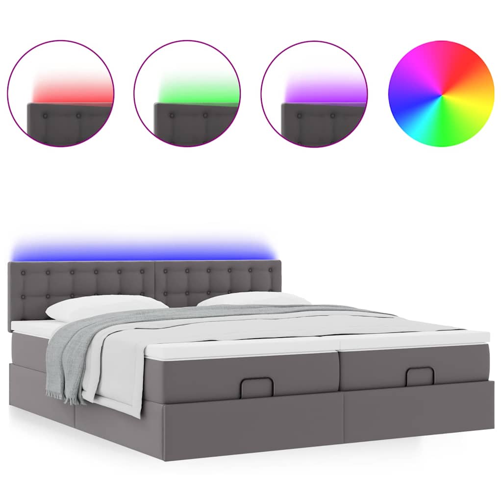Οθωμανικό κρεβάτι με στρώματα & LEDs Γκρι Faux Leather