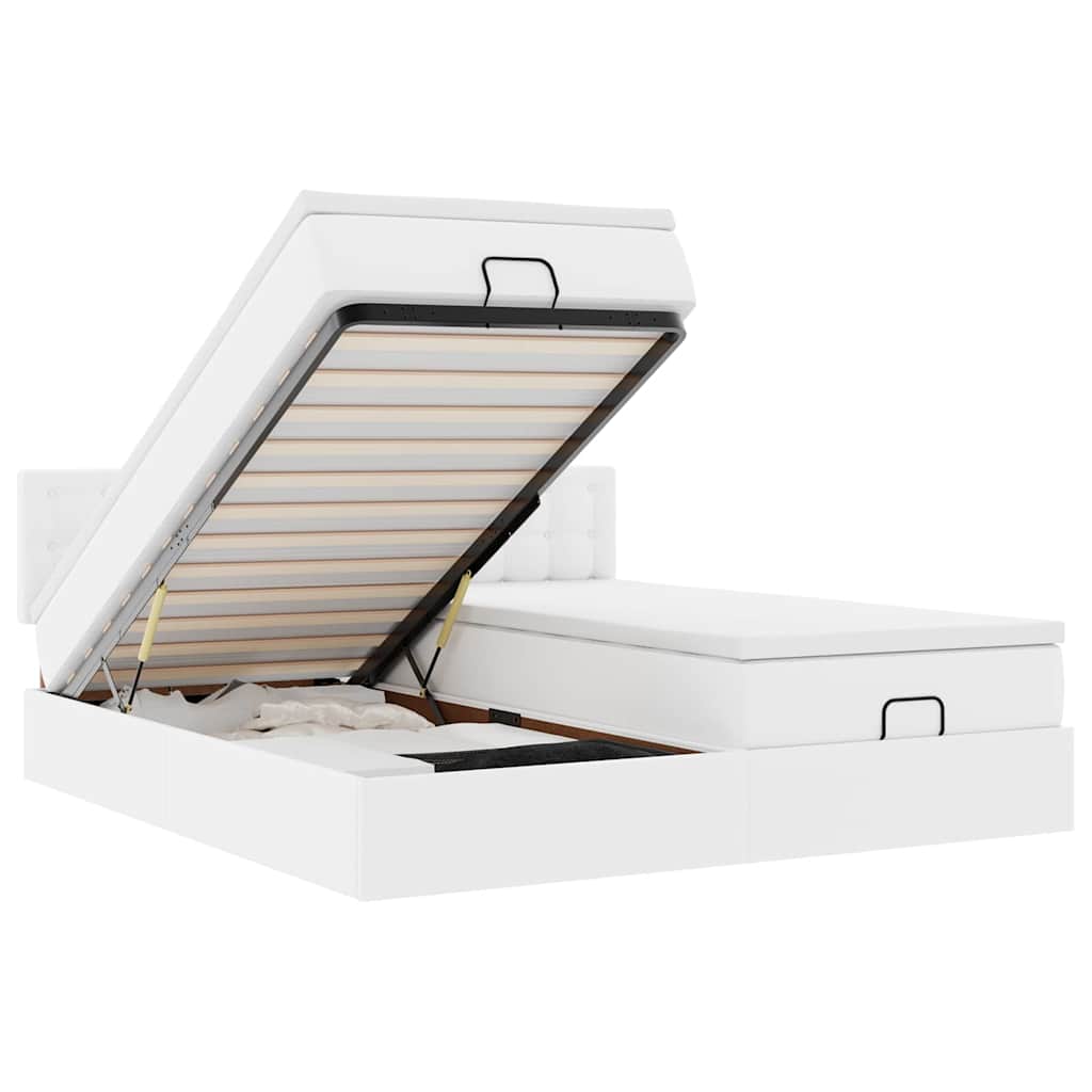 Οθωμανικό κρεβάτι με στρώματα&LEDs Λευκό 180x200cm Faux Leather