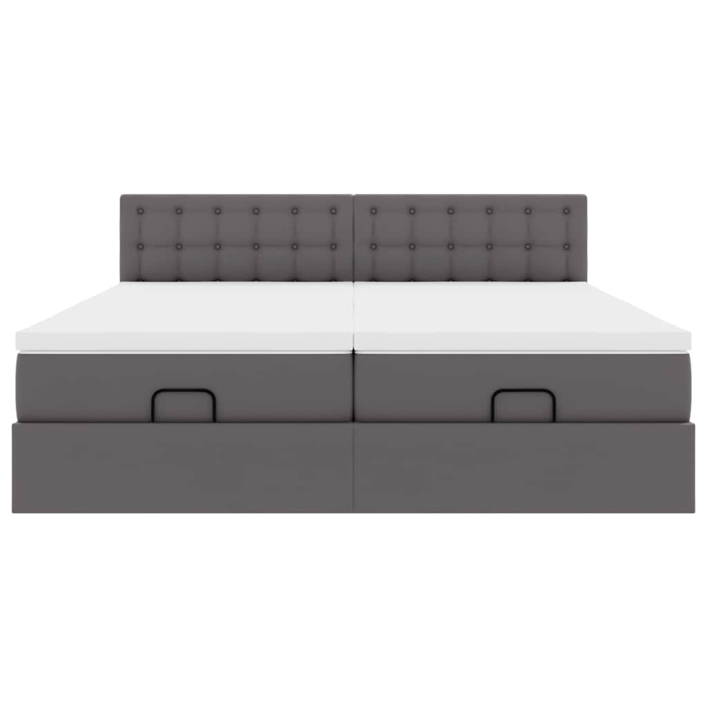 Οθωμανικό κρεβάτι με στρώματα & LEDs Γκρι Faux Leather