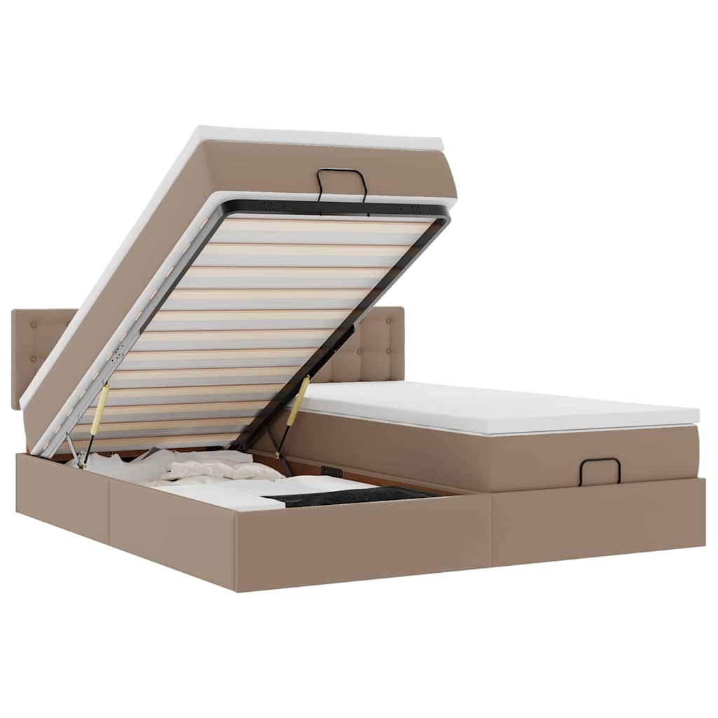 Οθωμανικό κρεβάτι με στρώματα & LEDs Cappucino Faux Leather