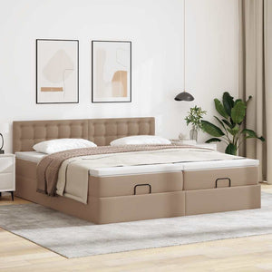 Οθωμανικό κρεβάτι με στρώματα & LEDs Cappucino Faux Leather