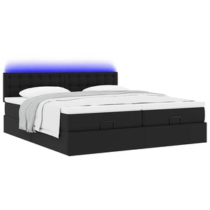 Οθωμανικό κρεβάτι με στρώματα & LEDs Μαύρο Faux Leather - Pakobazaar
