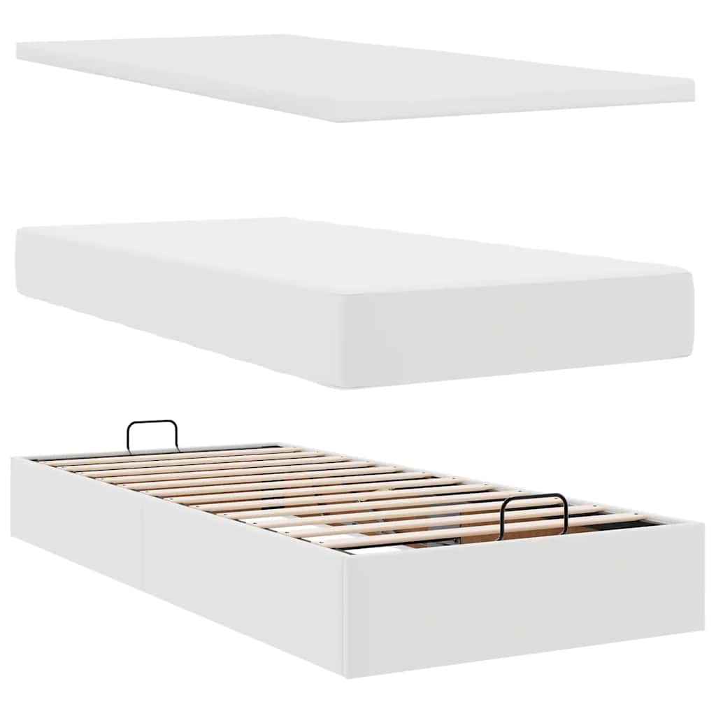 Οθωμανικό κρεβάτι με στρώματα&LEDs Λευκό 200x200cm Faux Leather - Pakobazaar