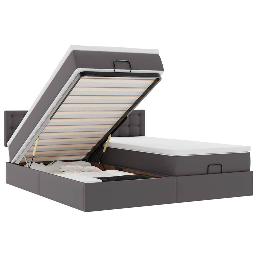 Οθωμανικό κρεβάτι με στρώματα & LEDs Γκρι Faux Leather - Pakobazaar