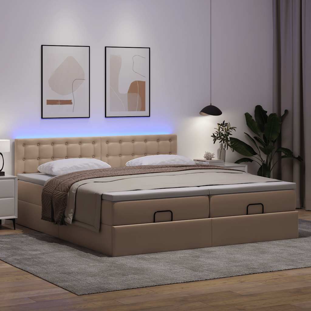 Οθωμανικό κρεβάτι με στρώματα & LEDs Cappucino Faux Leather - Pakobazaar