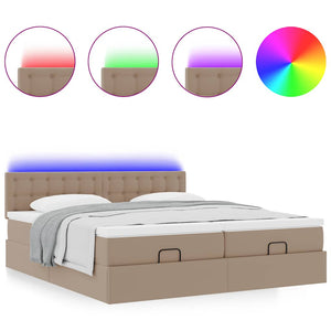 Οθωμανικό κρεβάτι με στρώματα & LEDs Cappucino Faux Leather - Pakobazaar