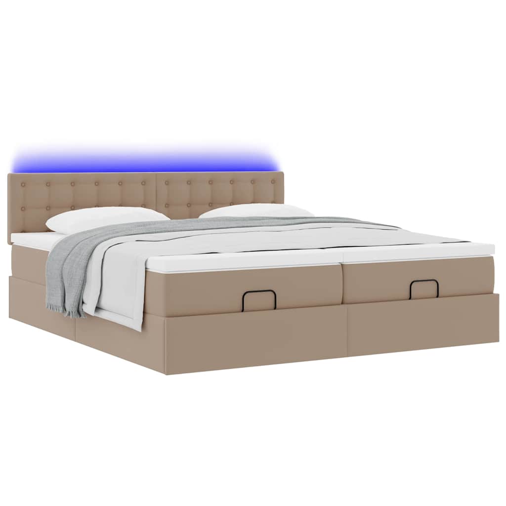 Οθωμανικό κρεβάτι με στρώματα & LEDs Cappucino Faux Leather - Pakobazaar