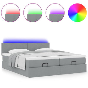 Οθωμανικό κρεβάτι με στρώματα & LEDs Ανοιχτό γκρι ύφασμα - Pakobazaar
