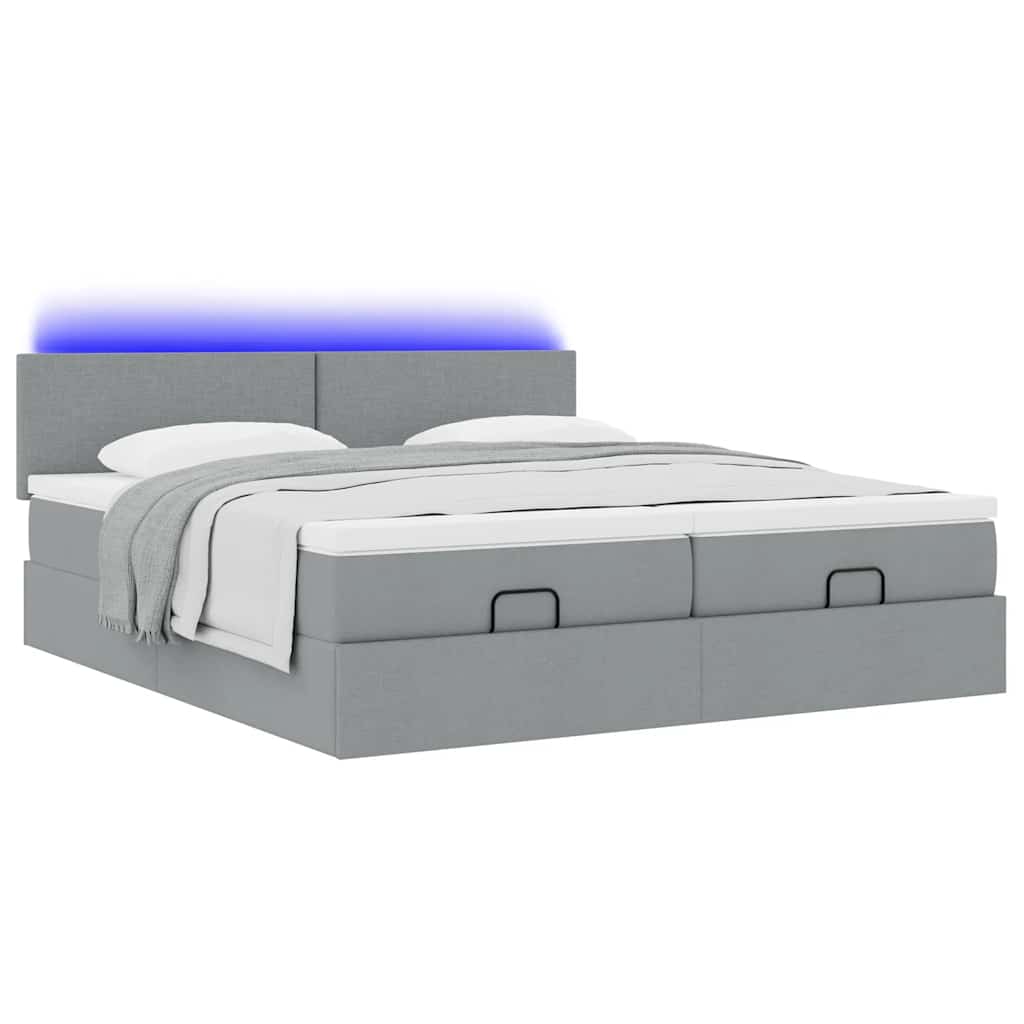 Οθωμανικό κρεβάτι με στρώματα & LEDs Ανοιχτό γκρι ύφασμα - Pakobazaar