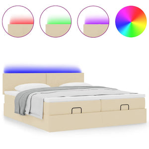 Οθωμανικό κρεβάτι με στρώματα & LEDs Κρέμα 160x200cm ύφασμα - Pakobazaar