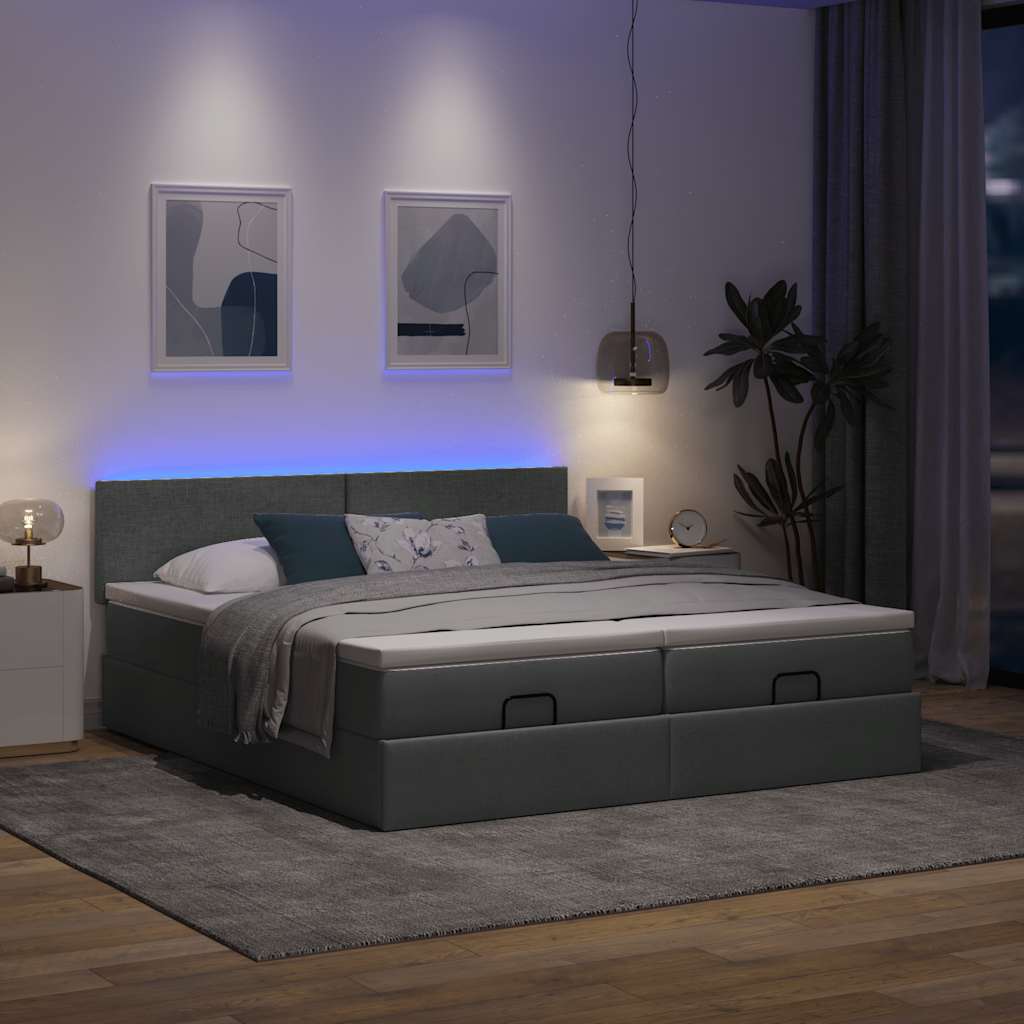 Οθωμανικό κρεβάτι με στρώματα&LEDs Σκούρο γκρι 180x200cm ύφασμα - Pakobazaar