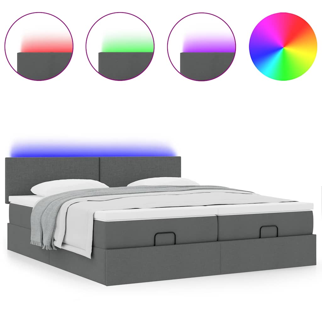 Οθωμανικό κρεβάτι με στρώματα&LEDs Σκούρο γκρι 180x200cm ύφασμα - Pakobazaar