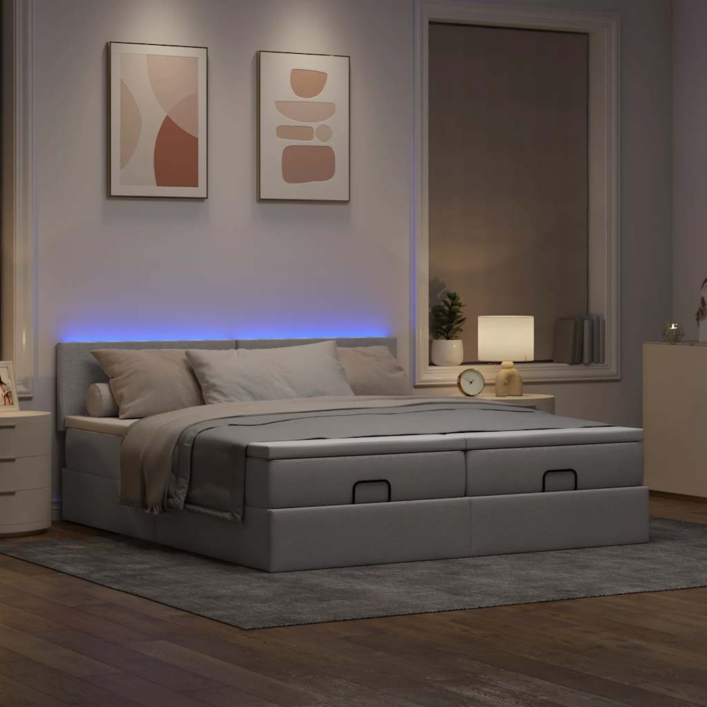 Οθωμανικό κρεβάτι με στρώματα & LEDs Taupe 180x200cm ύφασμα