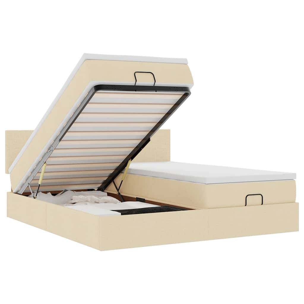 Οθωμανικό κρεβάτι με στρώματα & LEDs Κρέμα 180x200cm ύφασμα