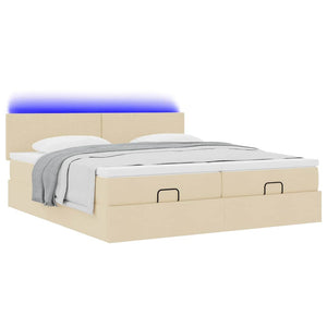 Οθωμανικό κρεβάτι με στρώματα & LEDs Κρέμα 180x200cm ύφασμα