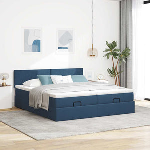 Οθωμανικό κρεβάτι με στρώματα & LEDs Μπλε 180x200cm ύφασμα