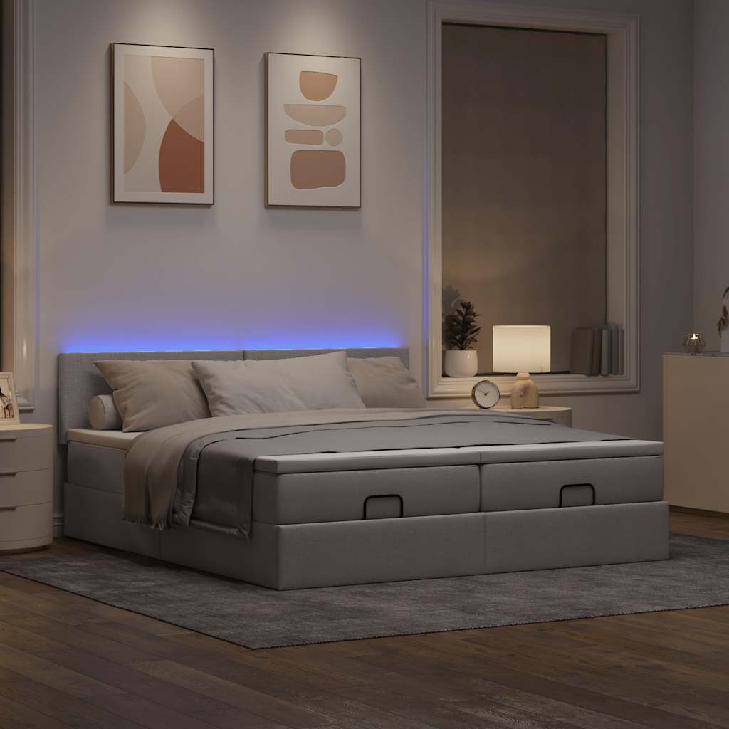 Οθωμανικό κρεβάτι με στρώματα & LEDs Taupe 200x200cm ύφασμα