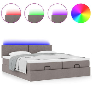 Οθωμανικό κρεβάτι με στρώματα & LEDs Taupe 200x200cm ύφασμα