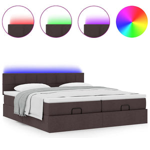 Οθωμανικό κρεβάτι με στρώματα&LEDs Σκούρο καφέ 160x200cm ύφασμα