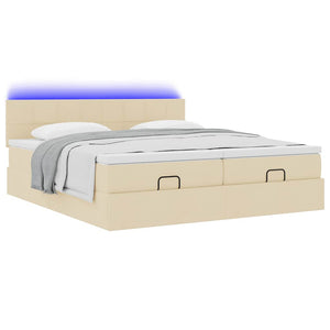 Οθωμανικό κρεβάτι με στρώματα & LEDs Κρέμα 160x200cm ύφασμα