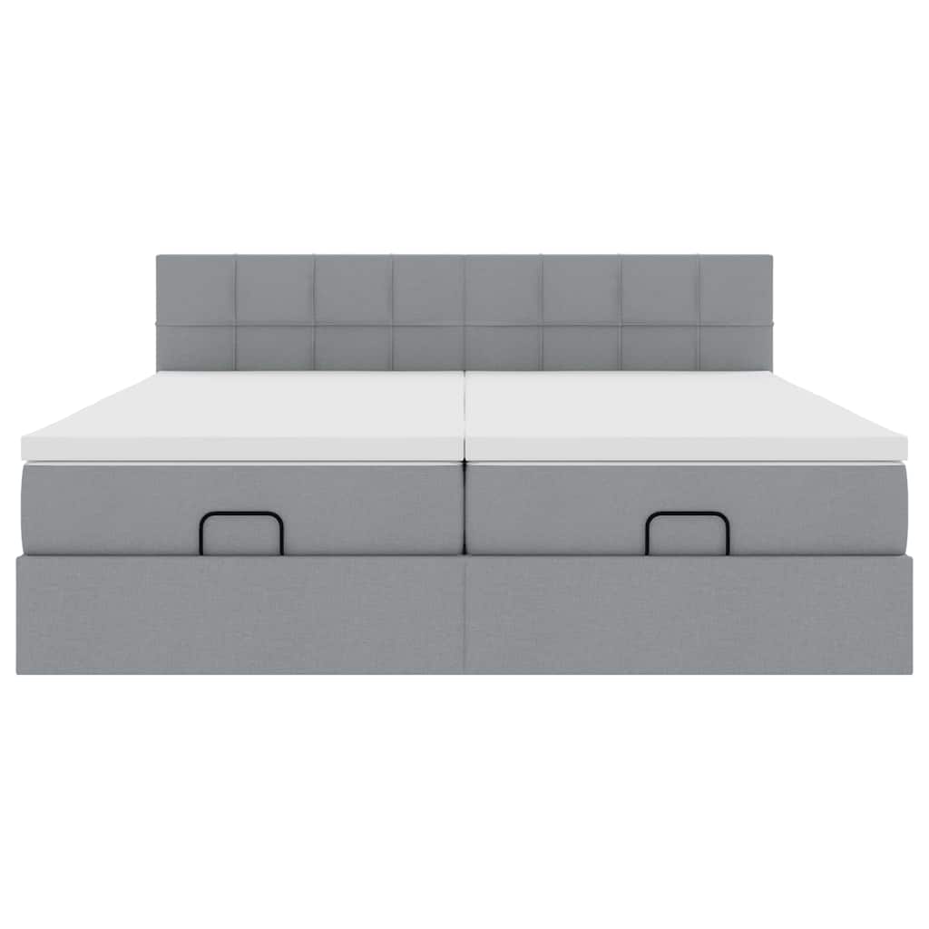 Οθωμανικό κρεβάτι με στρώματα & LEDs Ανοιχτό γκρι ύφασμα - Pakobazaar