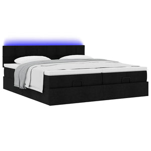 Οθωμανικό κρεβάτι με στρώματα & LEDs Μαύρο 200x200cm ύφασμα - Pakobazaar