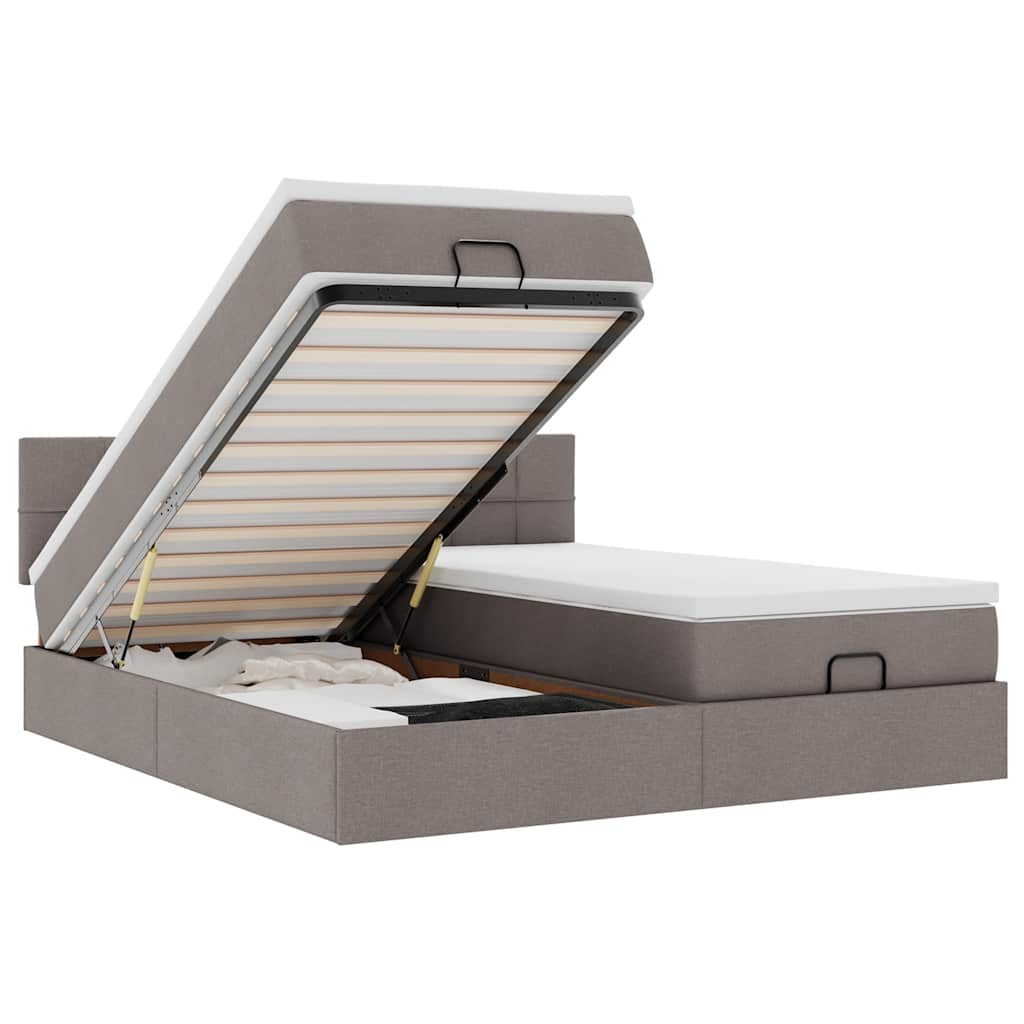 Οθωμανικό κρεβάτι με στρώματα & LEDs Taupe 200x200cm ύφασμα