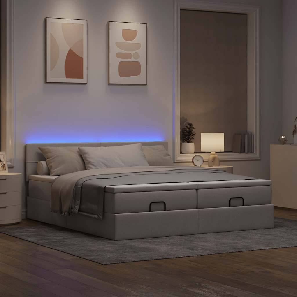 Οθωμανικό κρεβάτι με στρώματα & LEDs Taupe 200x200cm ύφασμα