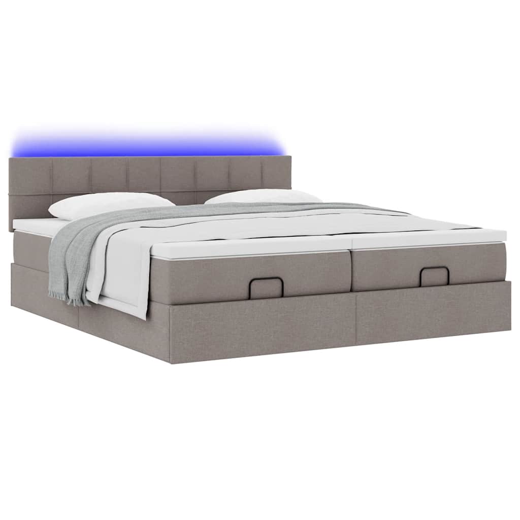 Οθωμανικό κρεβάτι με στρώματα & LEDs Taupe 200x200cm ύφασμα