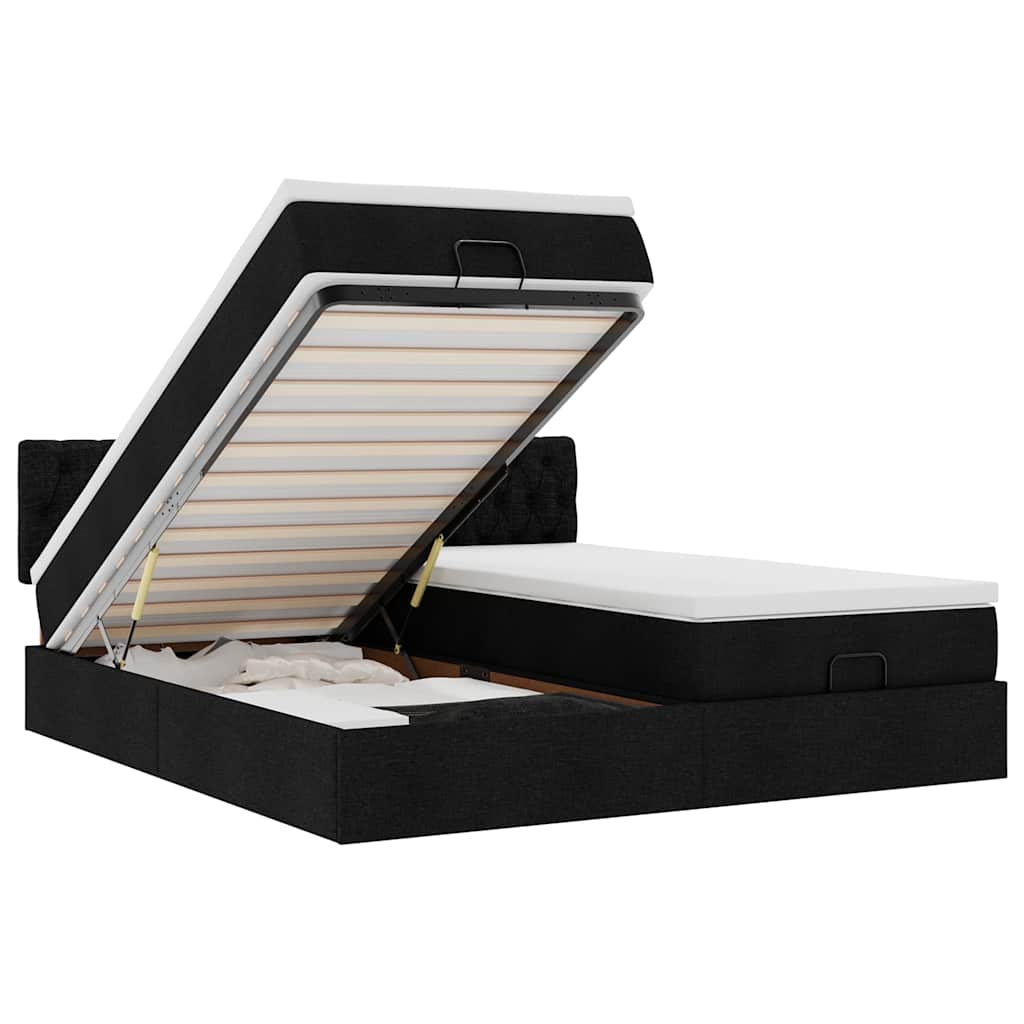 Οθωμανικό κρεβάτι με στρώματα & LEDs Μαύρο ύφασμα 160x200cm - Pakobazaar