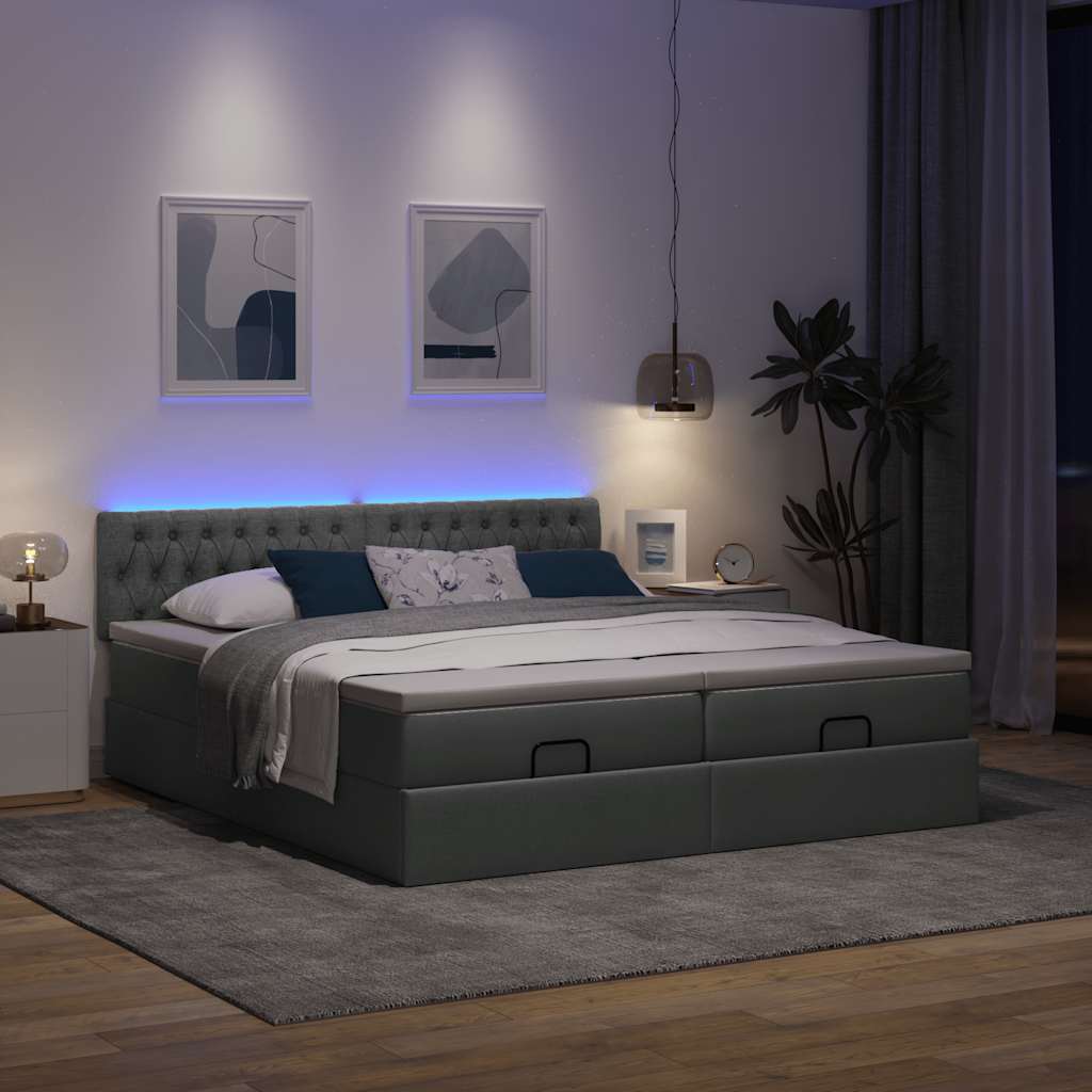 Οθωμανικό κρεβάτι με στρώματα&LEDs Σκούρο γκρι 180x200cm ύφασμα - Pakobazaar