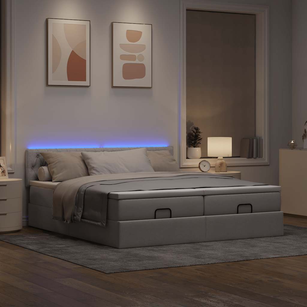 Οθωμανικό κρεβάτι με στρώματα & LEDs Taupe 180x200cm ύφασμα