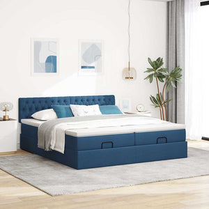 Οθωμανικό κρεβάτι με στρώματα & LEDs Μπλε 180x200cm ύφασμα