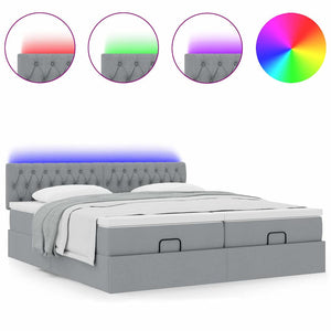 Οθωμανικό κρεβάτι με στρώματα & LEDs Ανοιχτό γκρι ύφασμα - Pakobazaar
