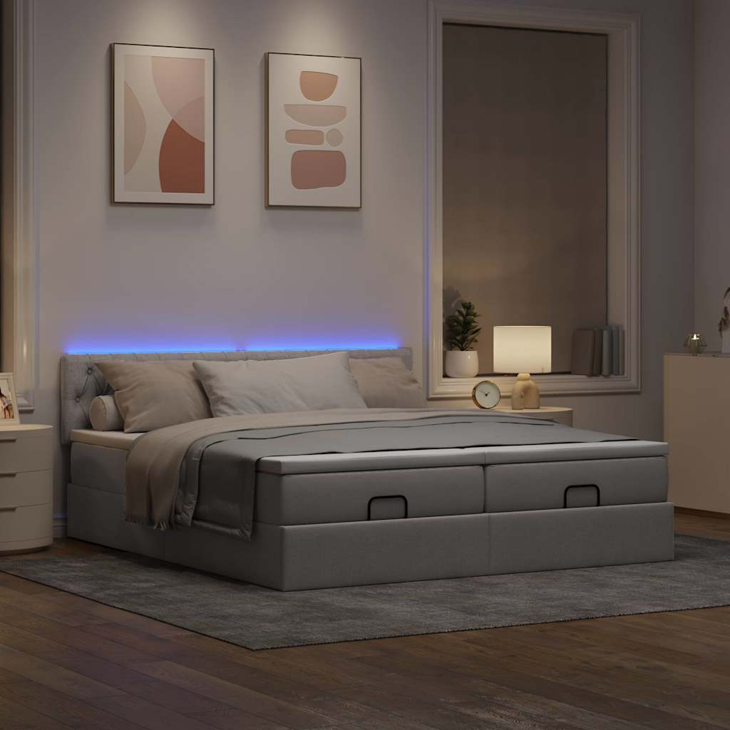 Οθωμανικό κρεβάτι με στρώματα & LEDs Taupe 200x200cm ύφασμα