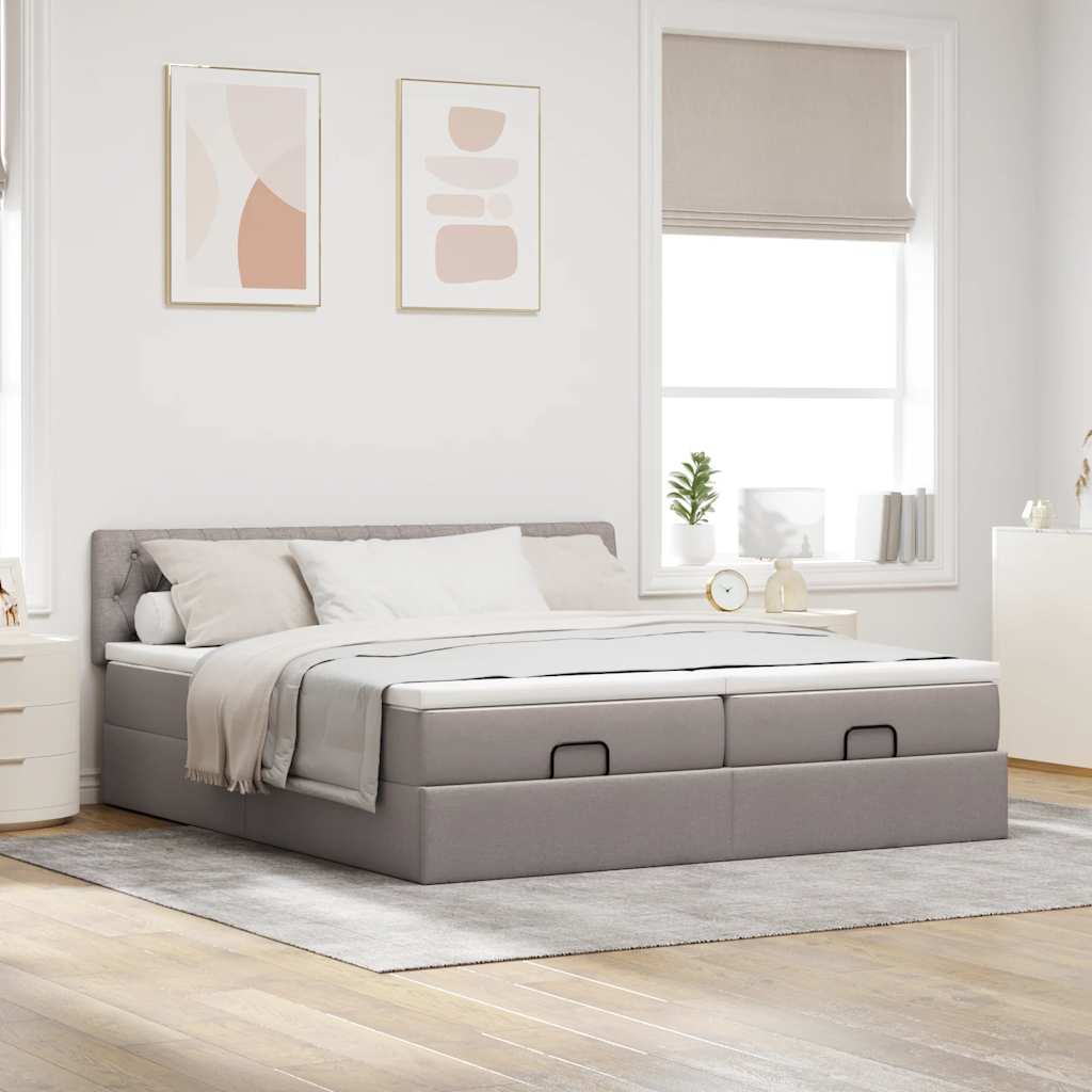 Οθωμανικό κρεβάτι με στρώματα & LEDs Taupe 200x200cm ύφασμα