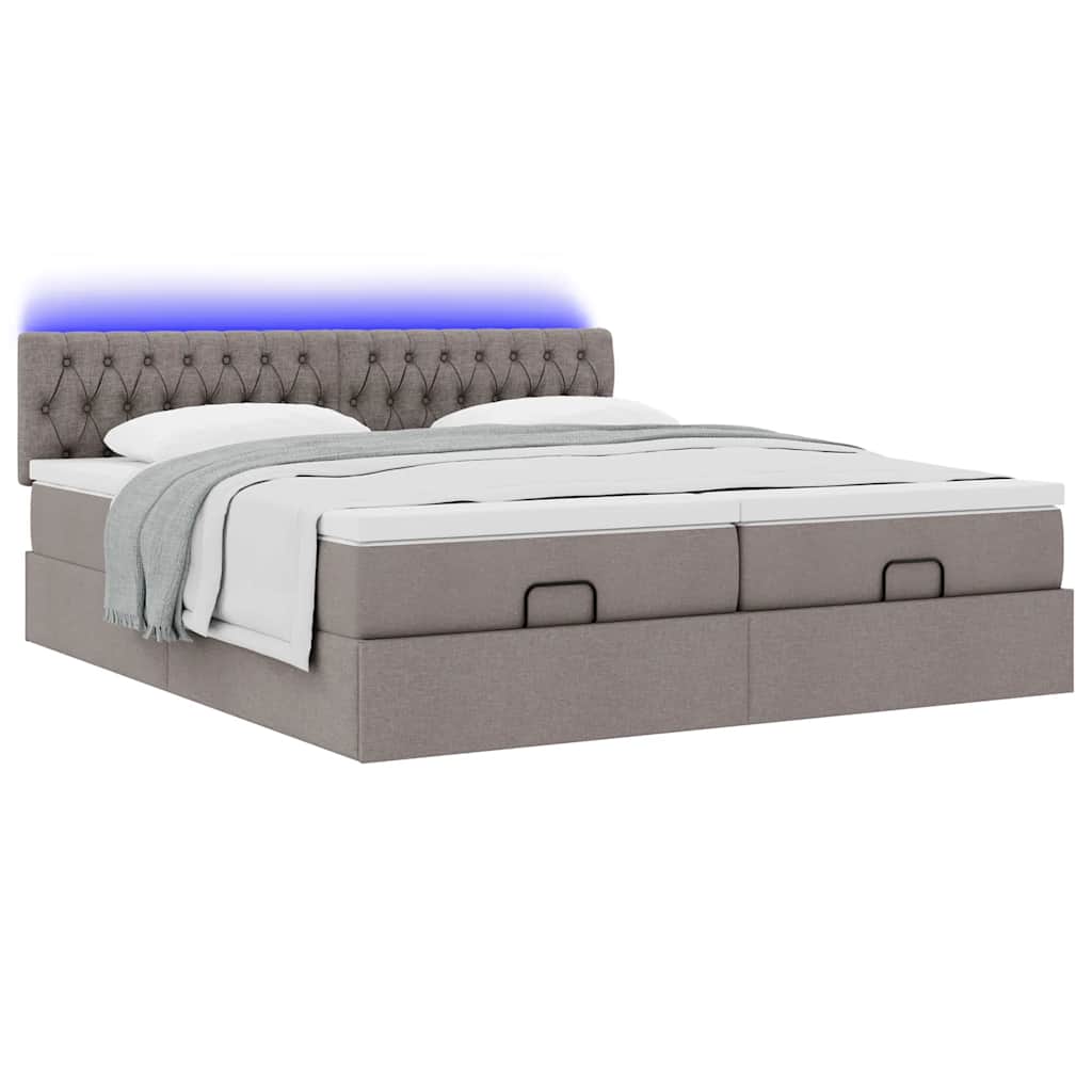 Οθωμανικό κρεβάτι με στρώματα & LEDs Taupe 200x200cm ύφασμα