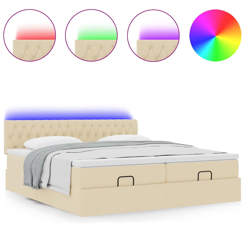 Οθωμανικό κρεβάτι με στρώματα & LEDs Κρέμα 200x200cm ύφασμα