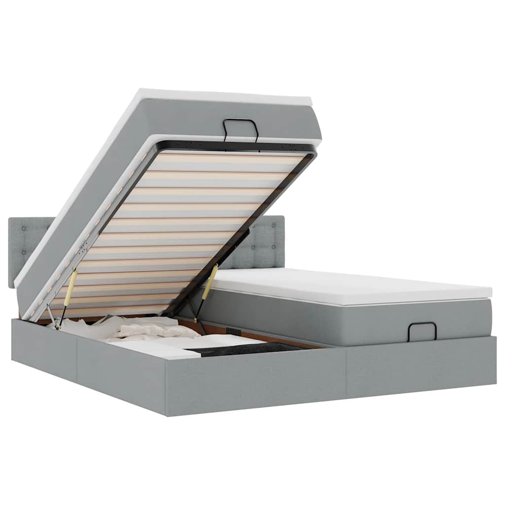 Οθωμανικό κρεβάτι με στρώματα & LEDs Ανοιχτό γκρι ύφασμα - Pakobazaar