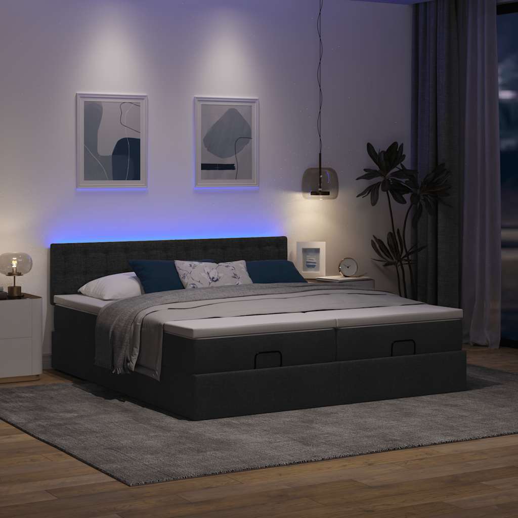 Οθωμανικό κρεβάτι με στρώματα & LEDs Μαύρο ύφασμα 160x200cm - Pakobazaar
