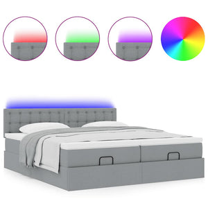 Οθωμανικό κρεβάτι με στρώματα & LEDs Ανοιχτό γκρι ύφασμα - Pakobazaar