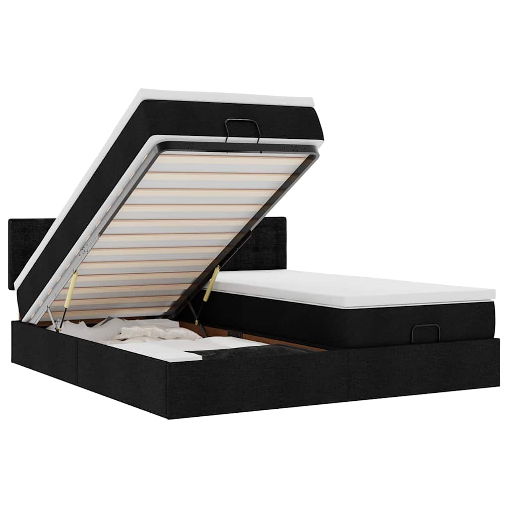 Οθωμανικό κρεβάτι με στρώματα & LEDs Μαύρο ύφασμα 180x200cm - Pakobazaar