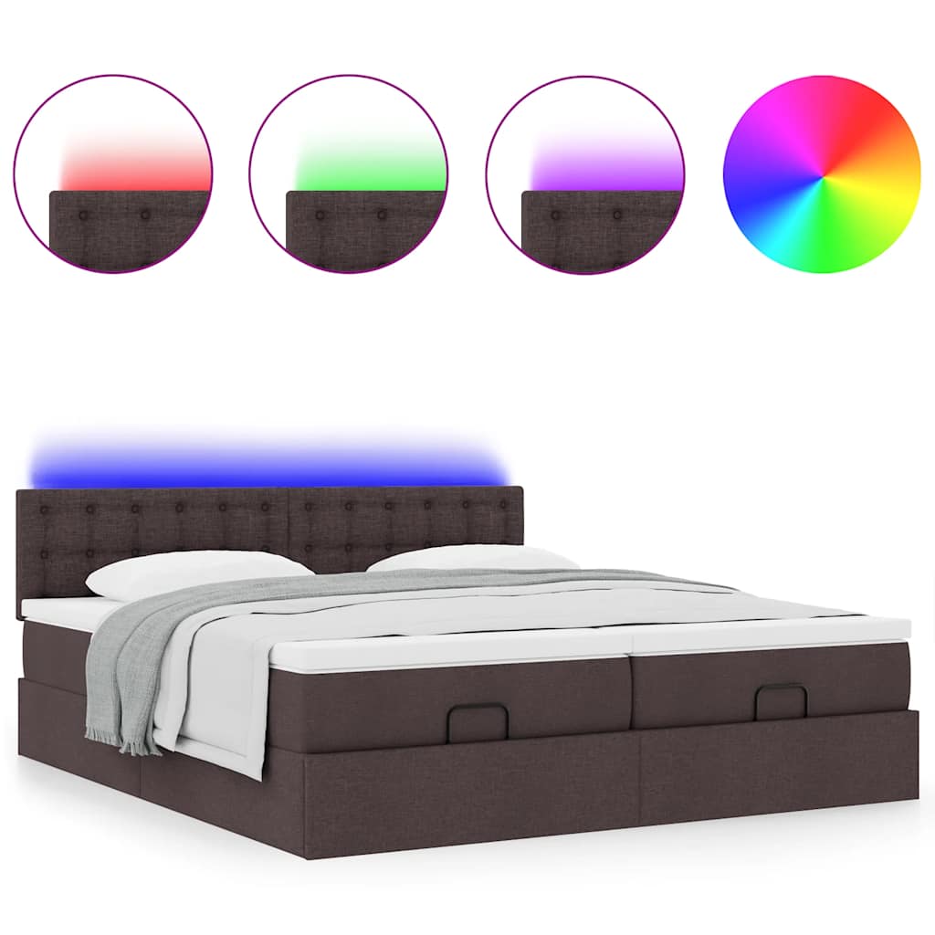 Οθωμανικό κρεβάτι με στρώματα&LEDs Σκούρο καφέ 180x200cm ύφασμα