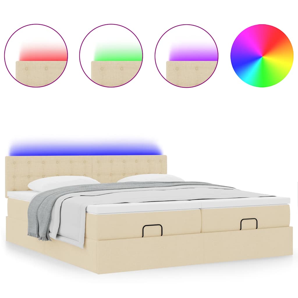 Οθωμανικό κρεβάτι με στρώματα & LEDs Κρέμα 180x200cm ύφασμα - Pakobazaar