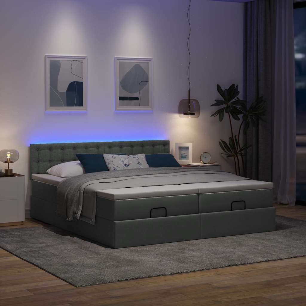 Οθωμανικό κρεβάτι με στρώματα&LEDs Σκούρο γκρι 200x200cm ύφασμα