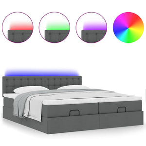 Οθωμανικό κρεβάτι με στρώματα&LEDs Σκούρο γκρι 200x200cm ύφασμα