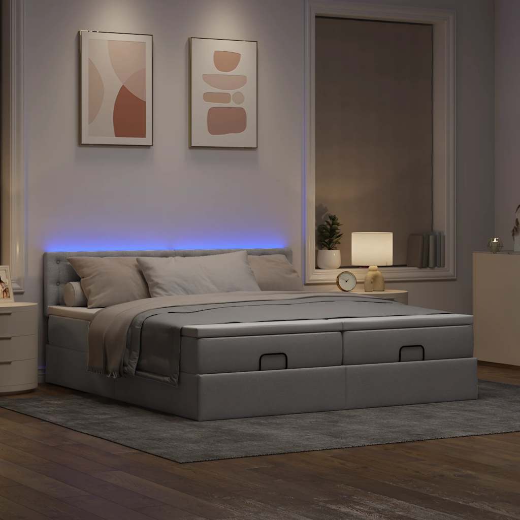 Οθωμανικό κρεβάτι με στρώματα & LEDs Taupe 200x200cm ύφασμα - Pakobazaar