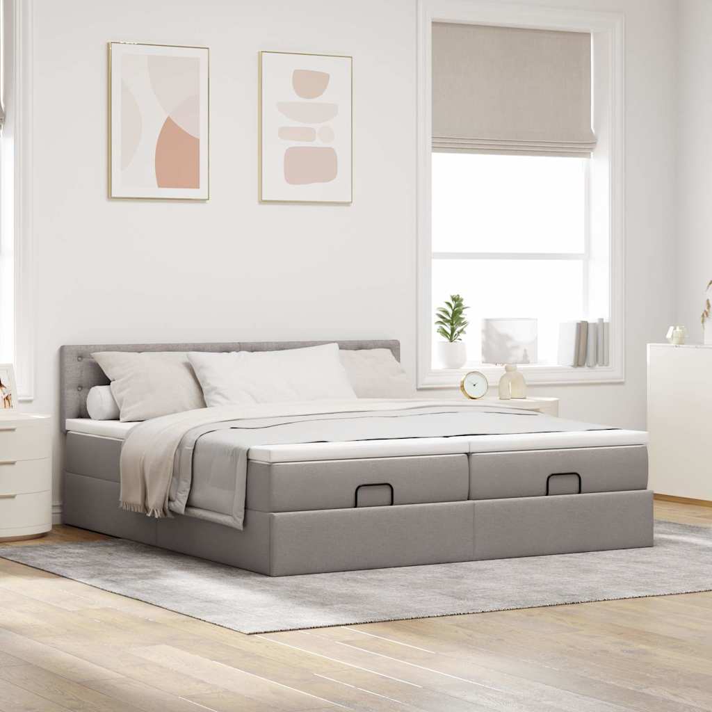 Οθωμανικό κρεβάτι με στρώματα & LEDs Taupe 200x200cm ύφασμα - Pakobazaar
